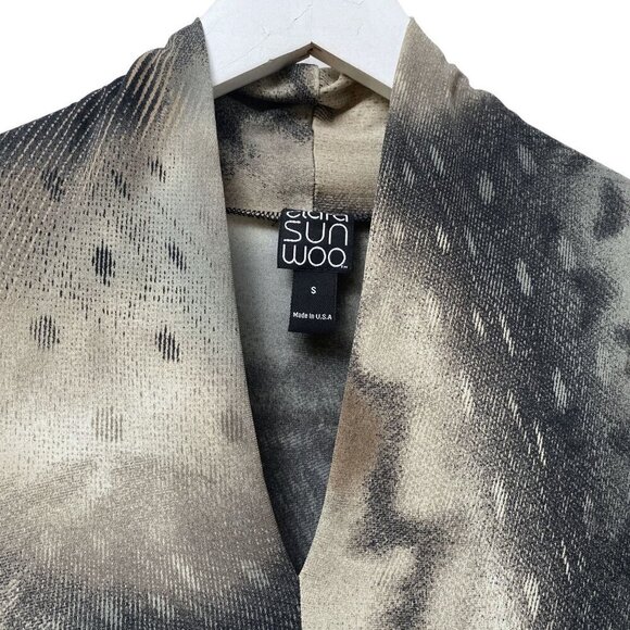 CLARA SUN WOO Tunic Top Small Stretch Jersey Artsy Modern Gray Print 3/4 sleeve - Picture 2 of 11